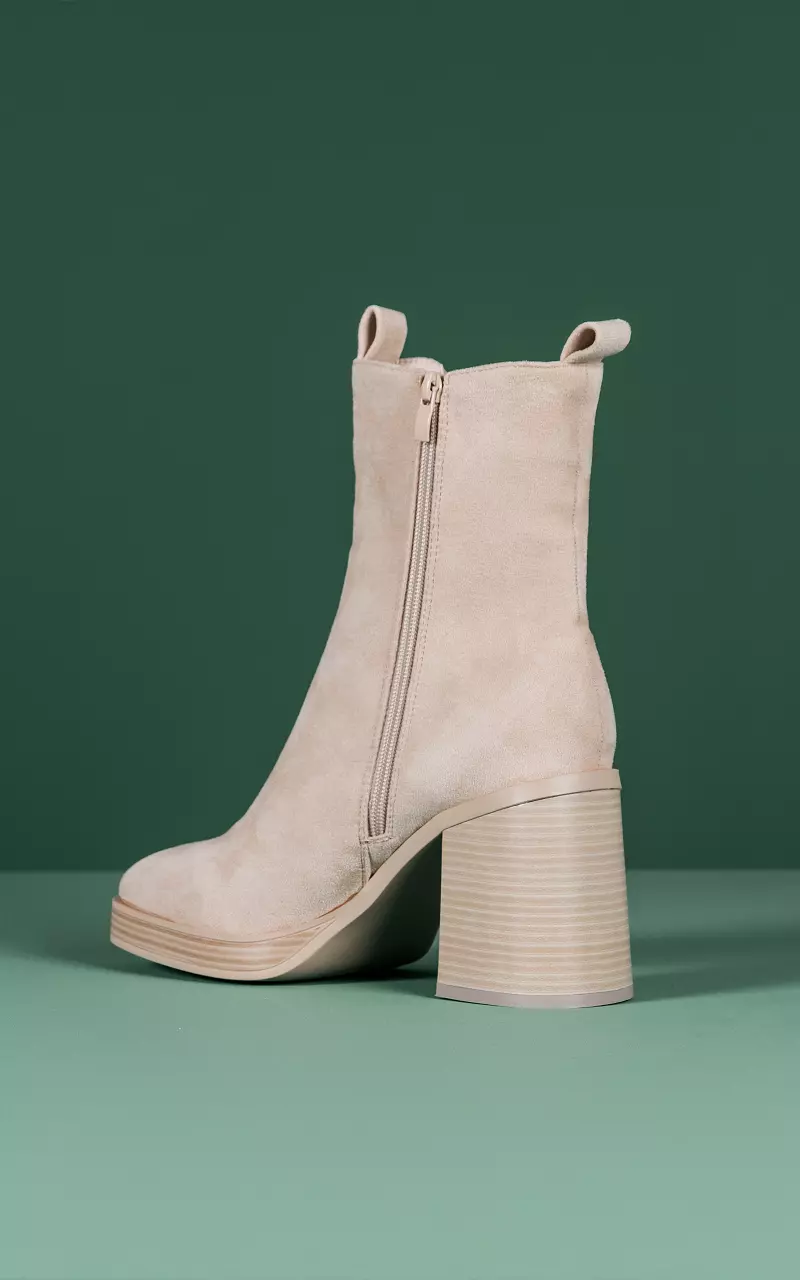 Suede-look boots with elastic Beige