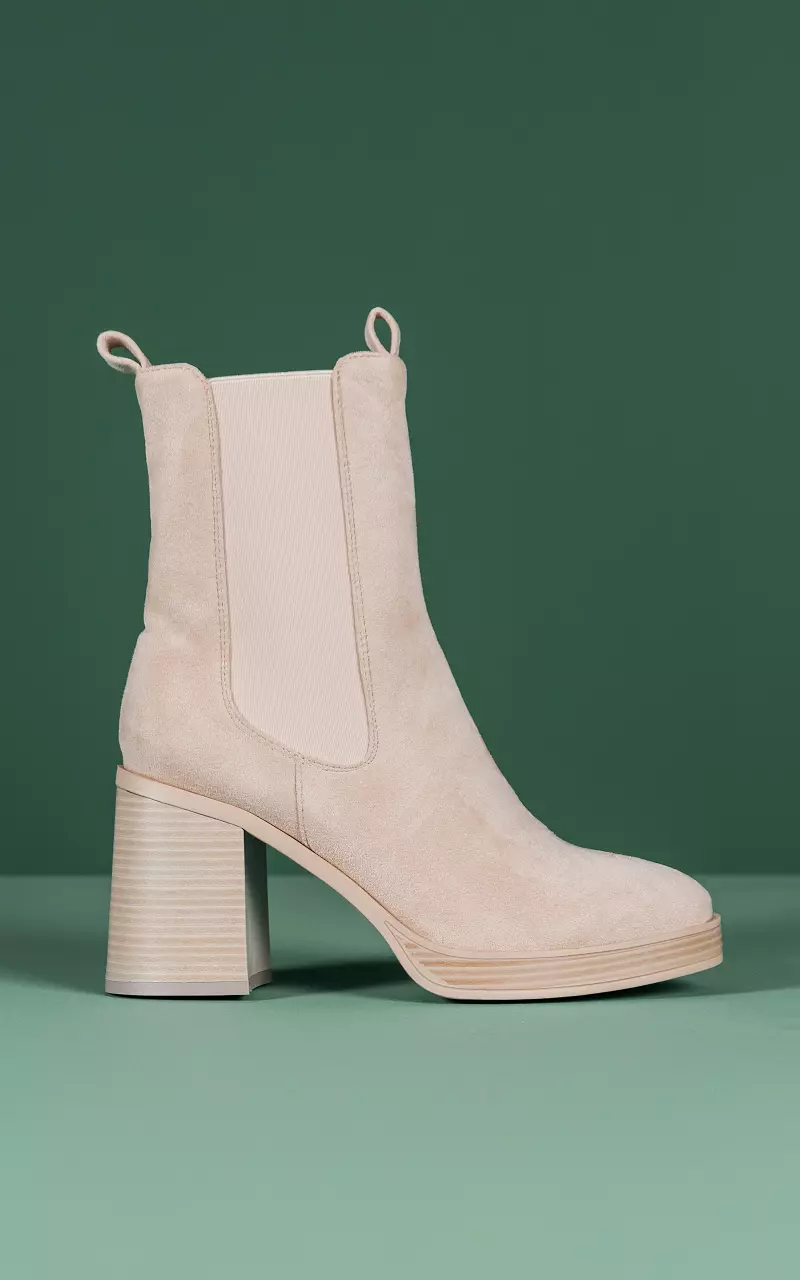 Suede-look boots with elastic Beige