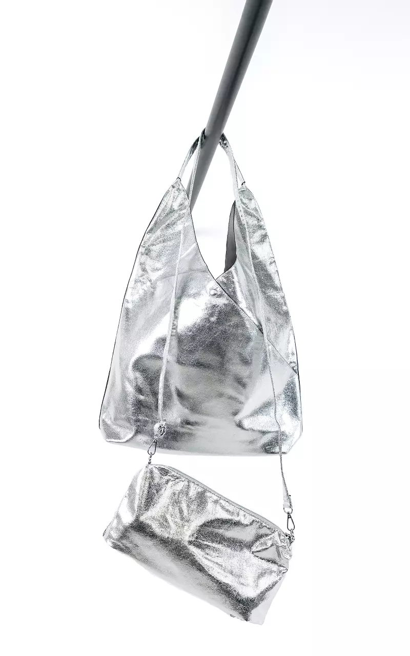 Set van twee tassen met metallic look Zilver