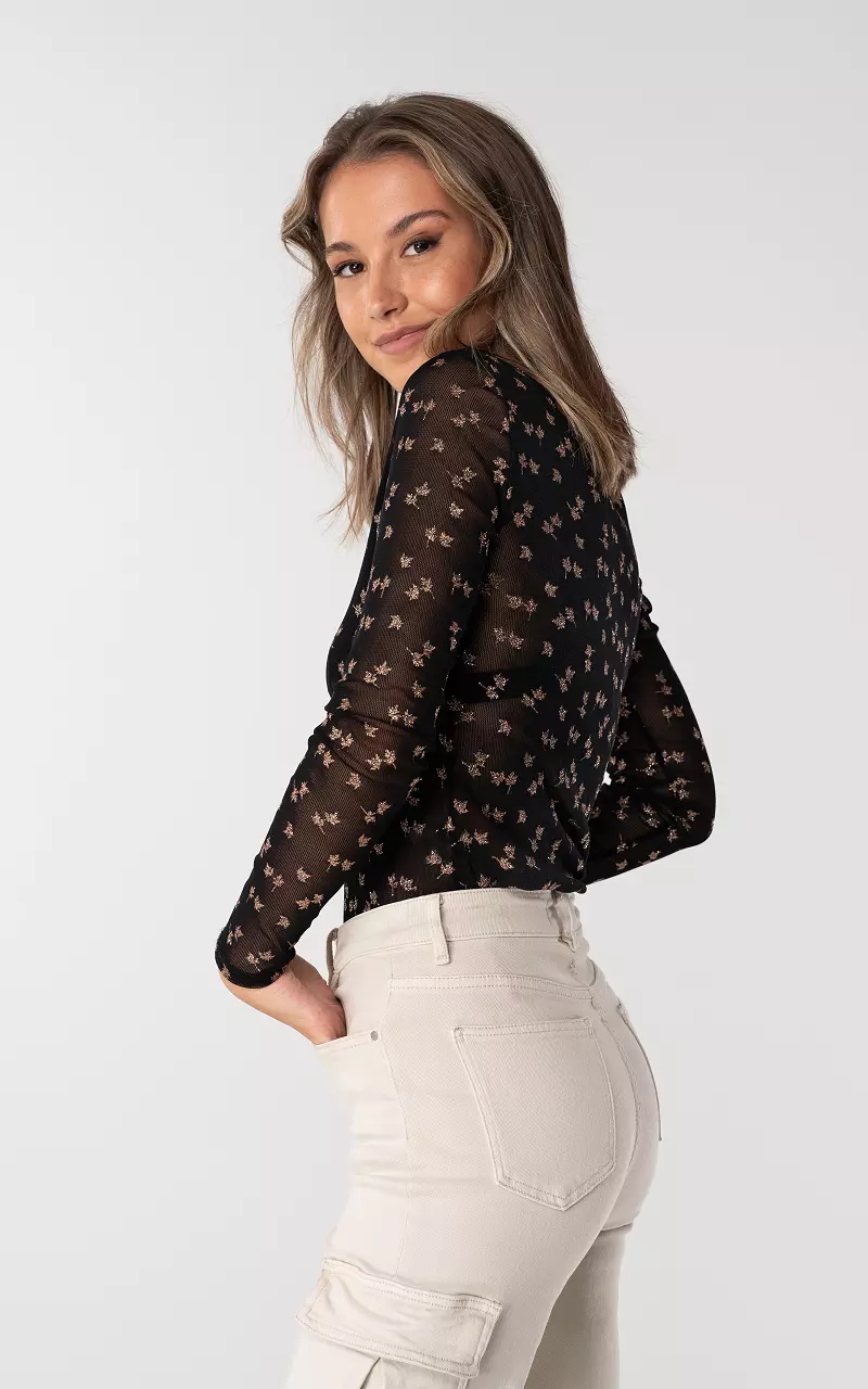 See-through top with glitter details Black