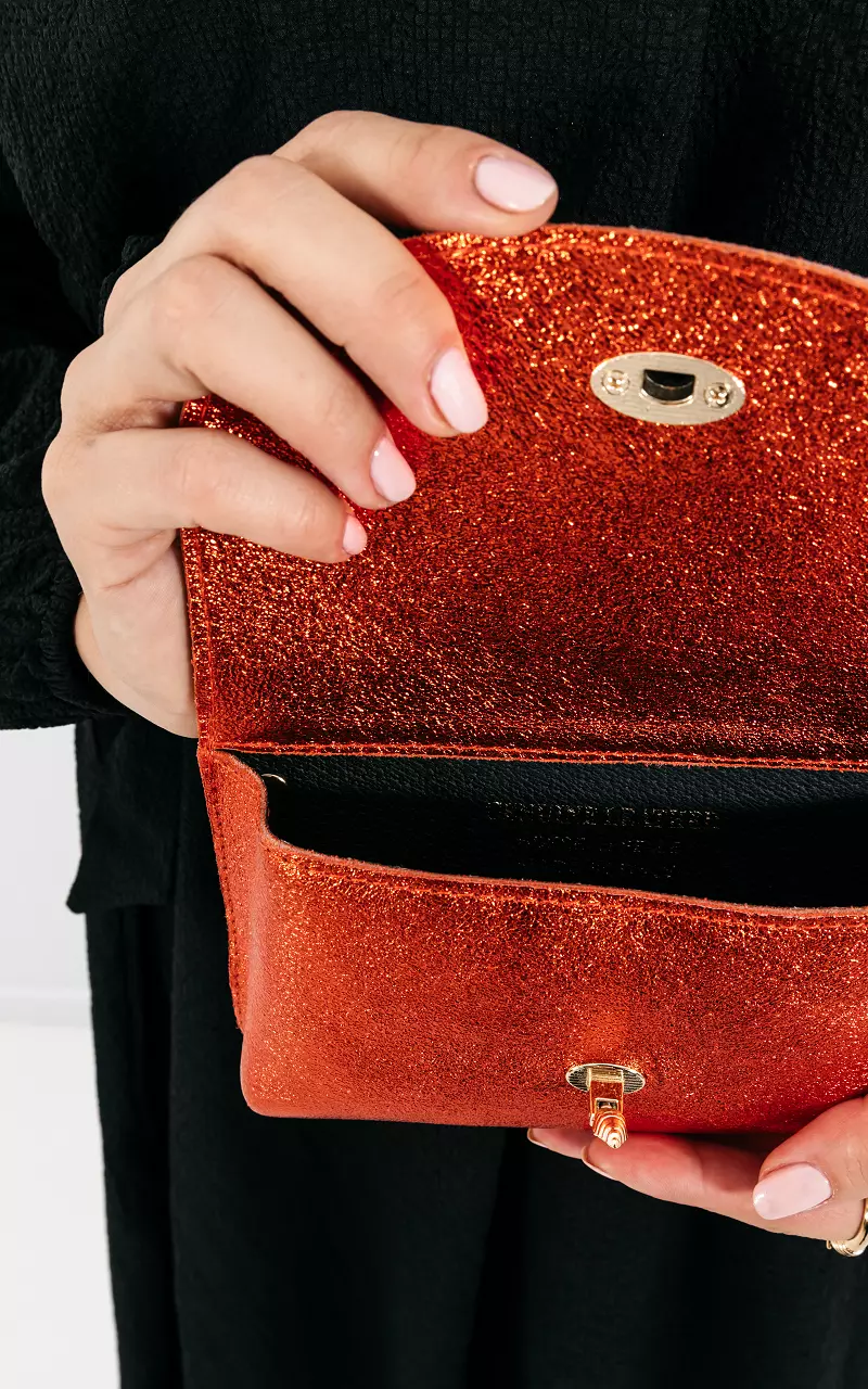 Metallic look tas met goudkleurige details Oranje