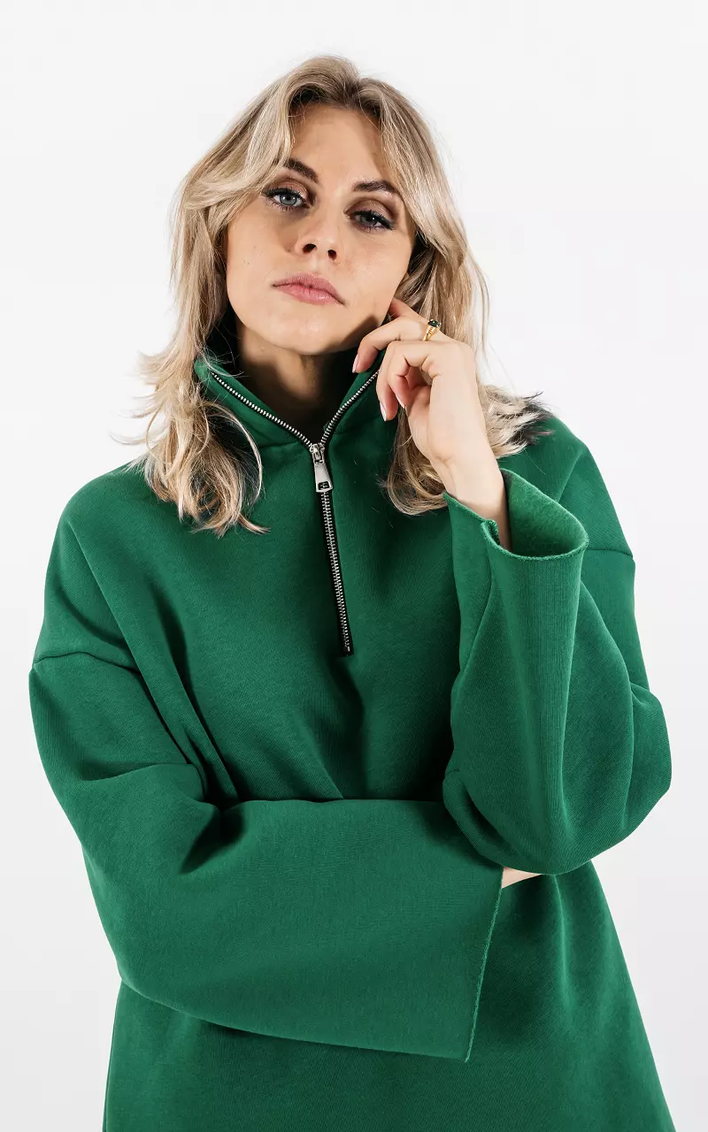 Oversized sweater with half-zip Green