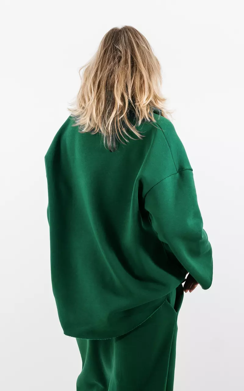 Oversized sweater with half-zip Green