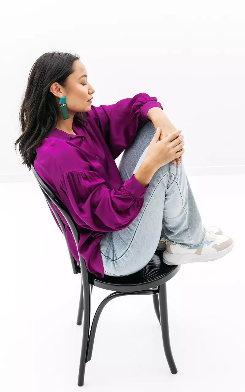 Satin-look blouse with balloon sleeves Purple