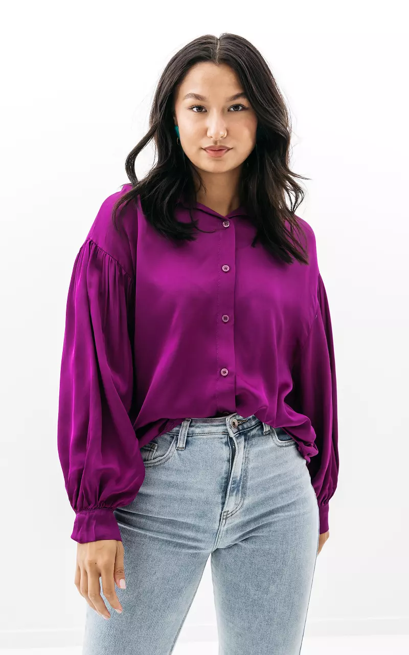 Satin-look blouse with balloon sleeves Purple