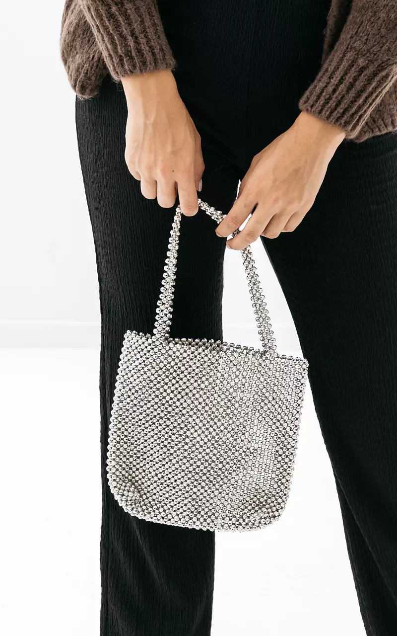 Handbag with glitter beads Silver