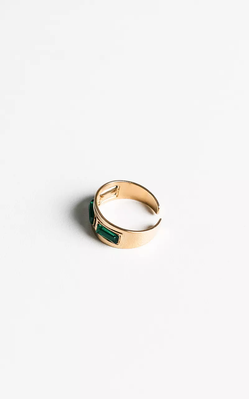 Verstellbarer Ring mit farbigen Steinchen Gold Grün