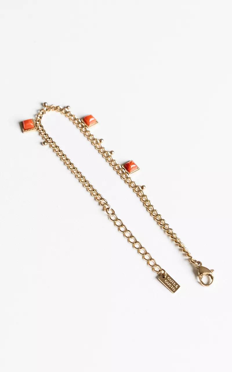 Adjustable bracelet with coloured beads Gold Coral Red