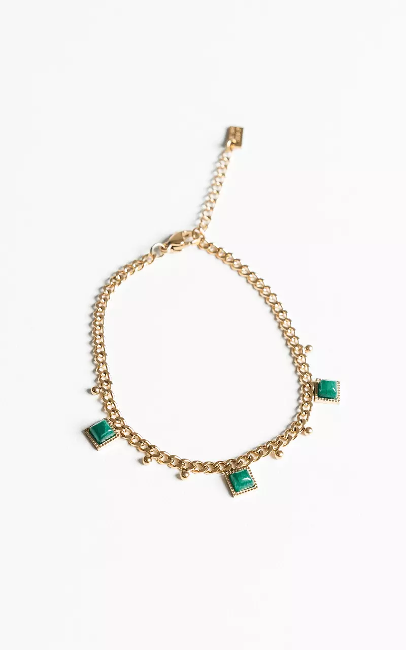 Adjustable bracelet with coloured beads Gold Green