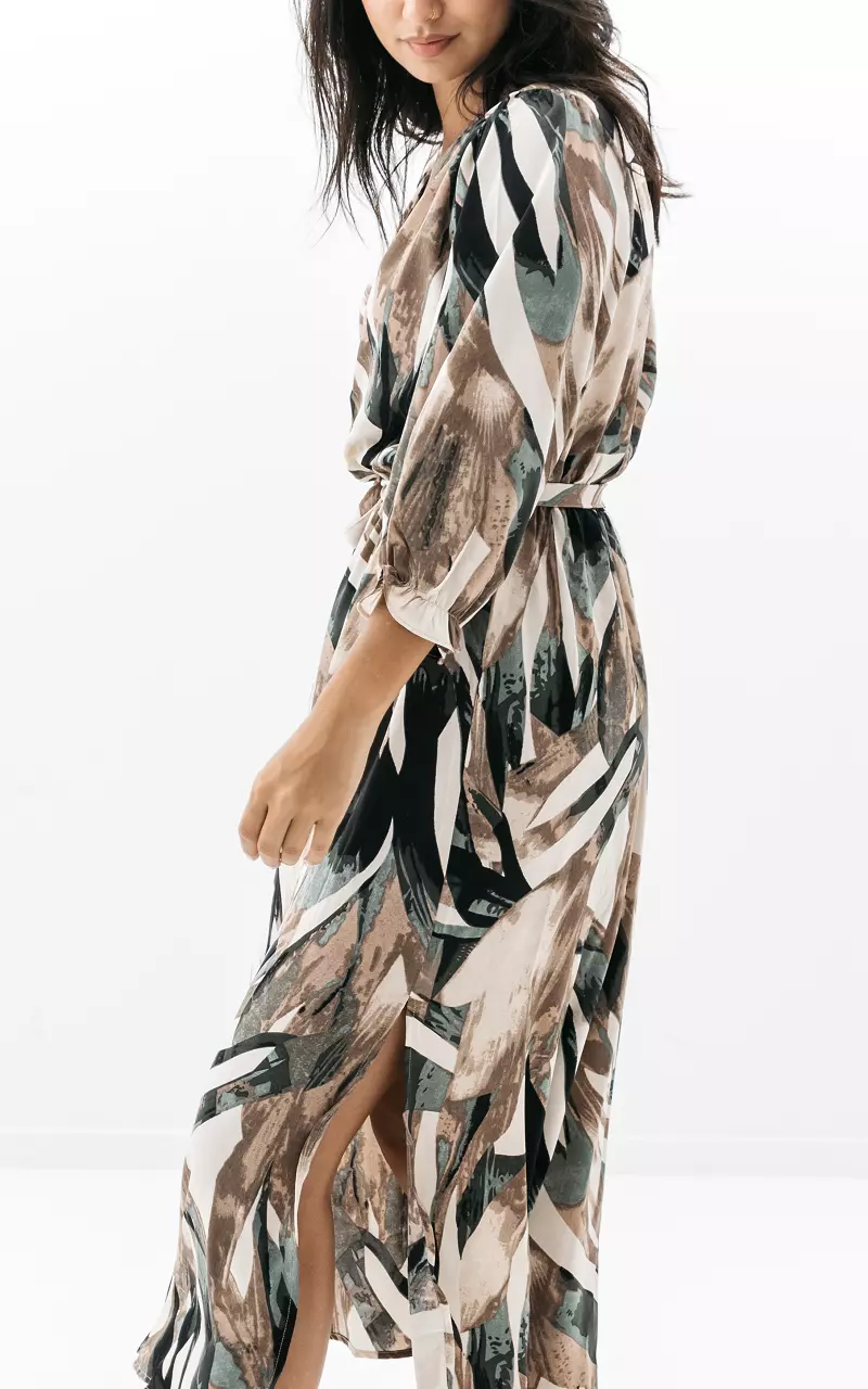 Maxi Kleid mit Seitenschlitzen Braun Grün