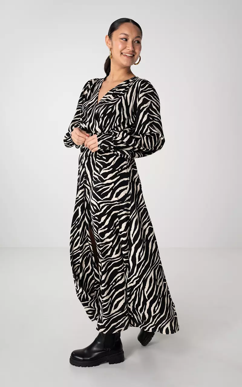 Maxi jurk met zebraprint Zwart Creme