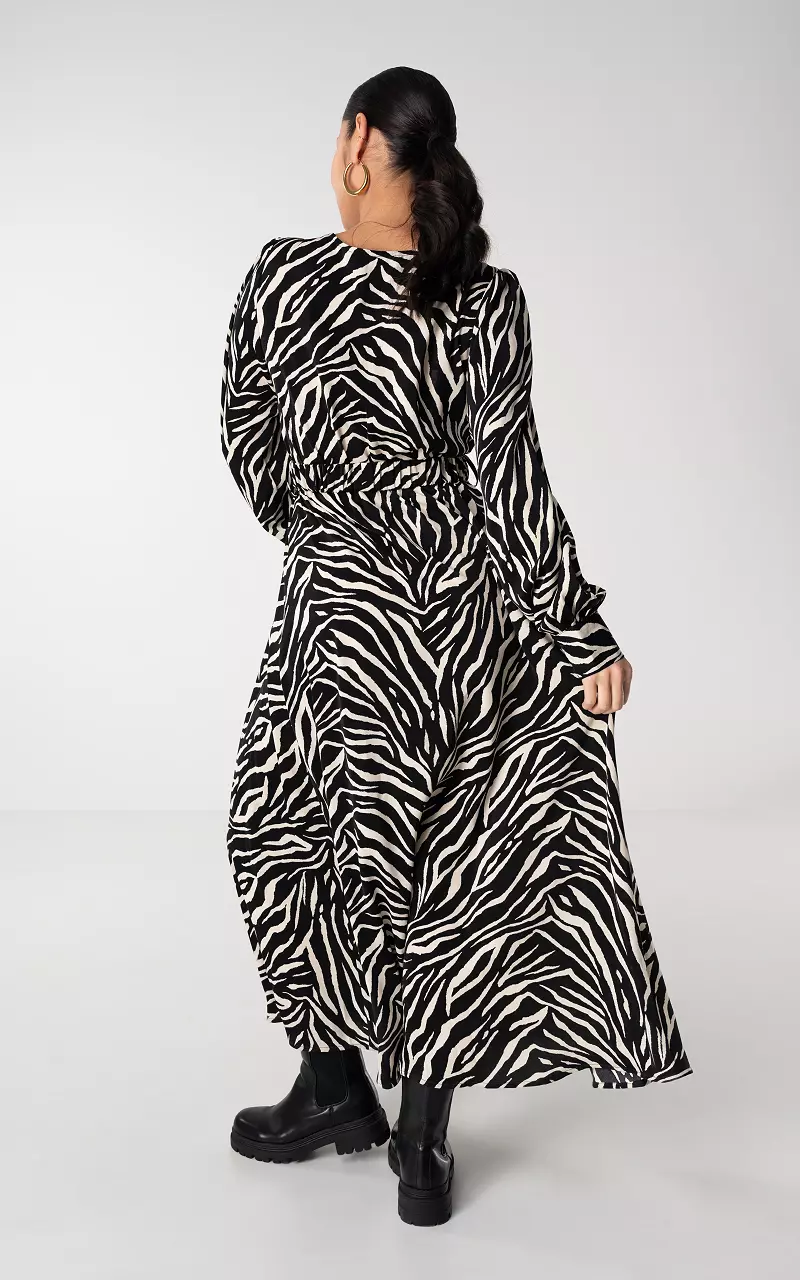 Maxi jurk met zebraprint Zwart Creme