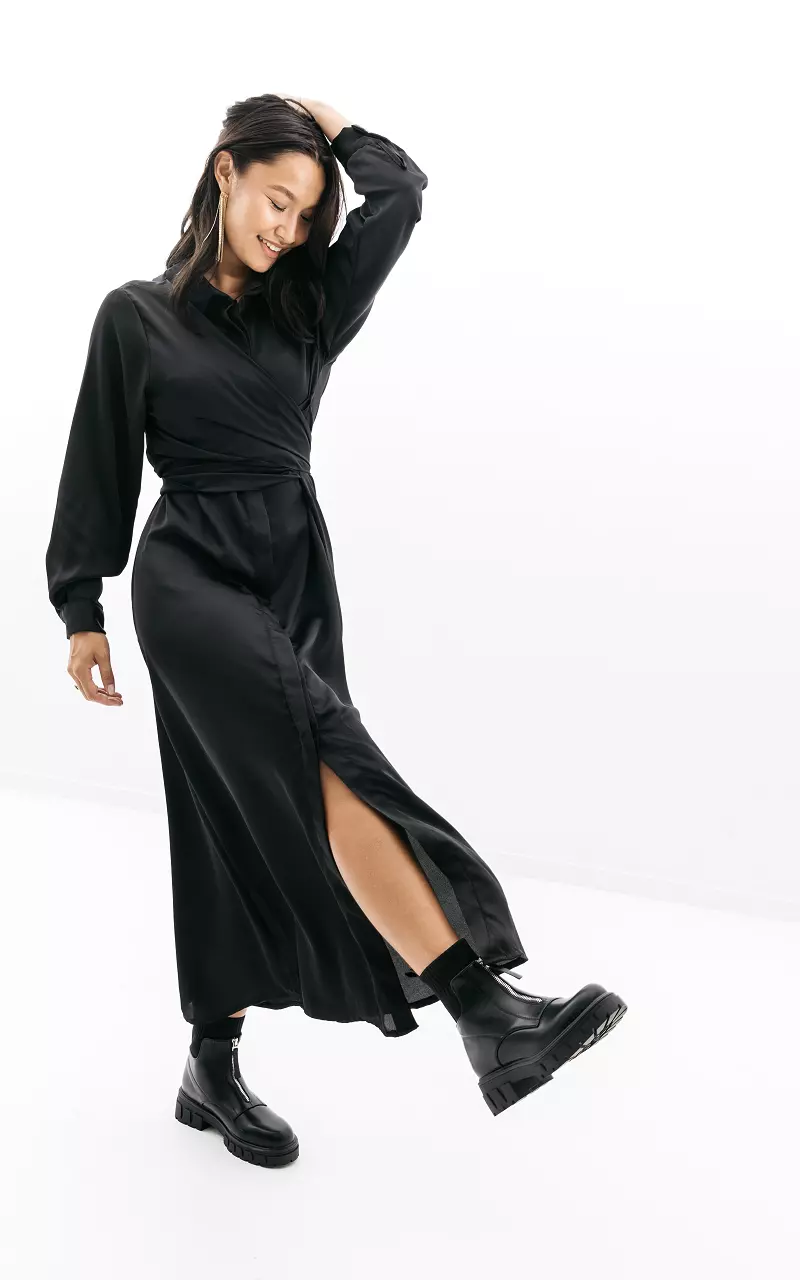 Kleid im Satin-Look mit Schleifendetail Schwarz