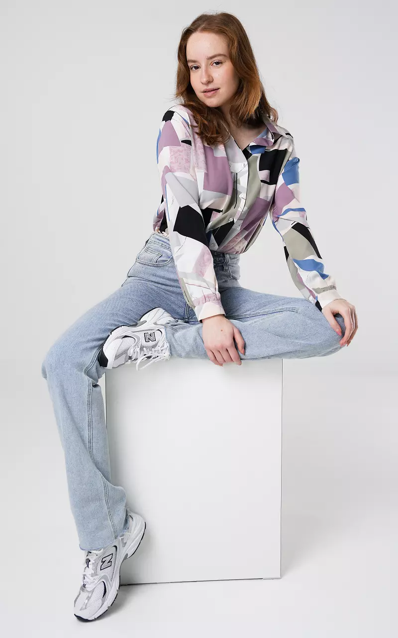 Bluse mit Print Weiß Grün