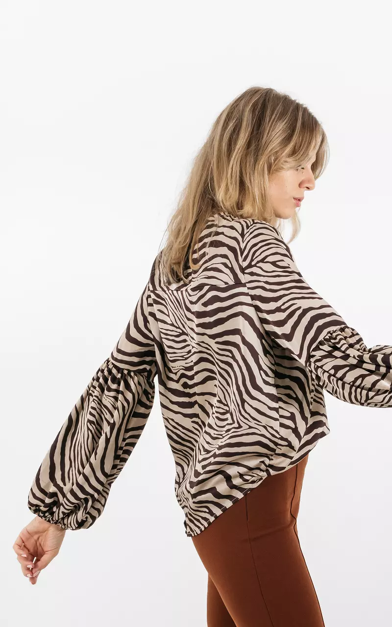 Satin-look blouse with zebra print Champagne Dark Brown