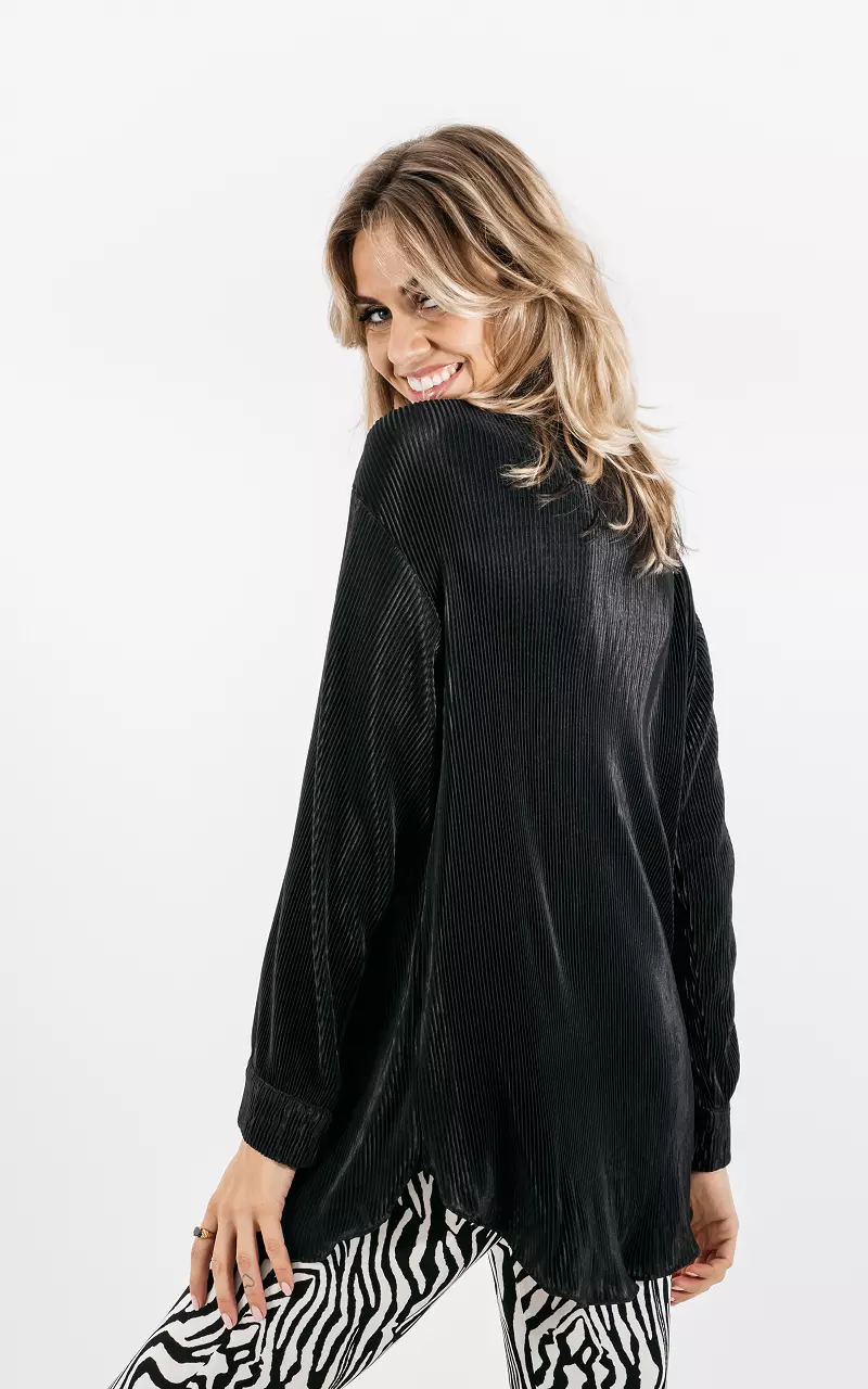 Lange plissé blouse Zwart