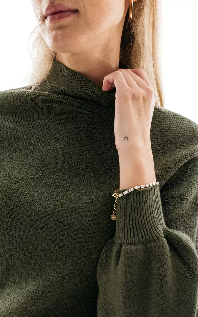 Turtleneck sweater with puffed sleeves Dark Green