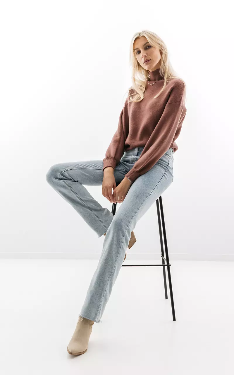 Turtleneck sweater with puffed sleeves Mauve Pink