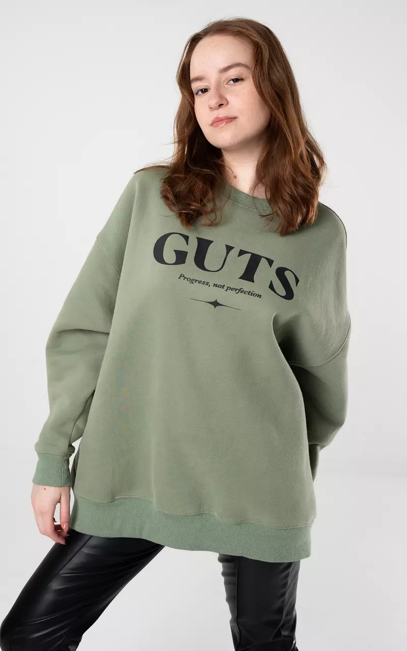 Oversized Pullover mit Text Grün