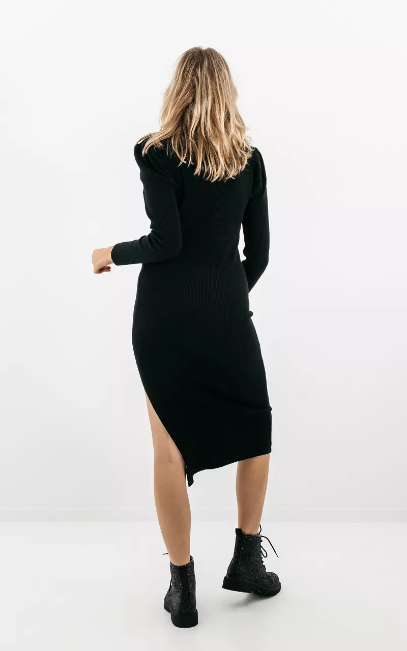 Kleid aus Ripp-Stoff mit eckigem Ausschnitt Schwarz