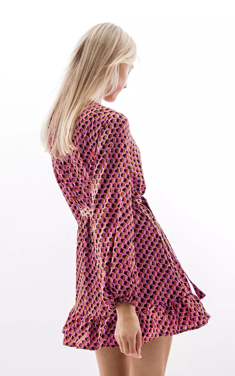 Satin-Look Mini Kleid mit Bindeschleife Pink Schwarz