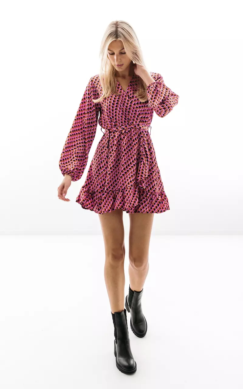 Satin-Look Mini Kleid mit Bindeschleife Pink Schwarz