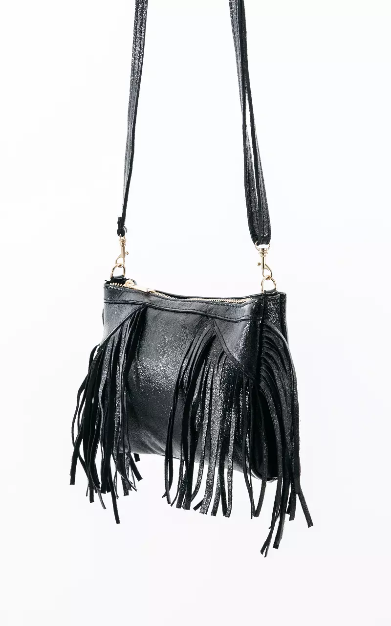 Metallic-look bag with frills Black