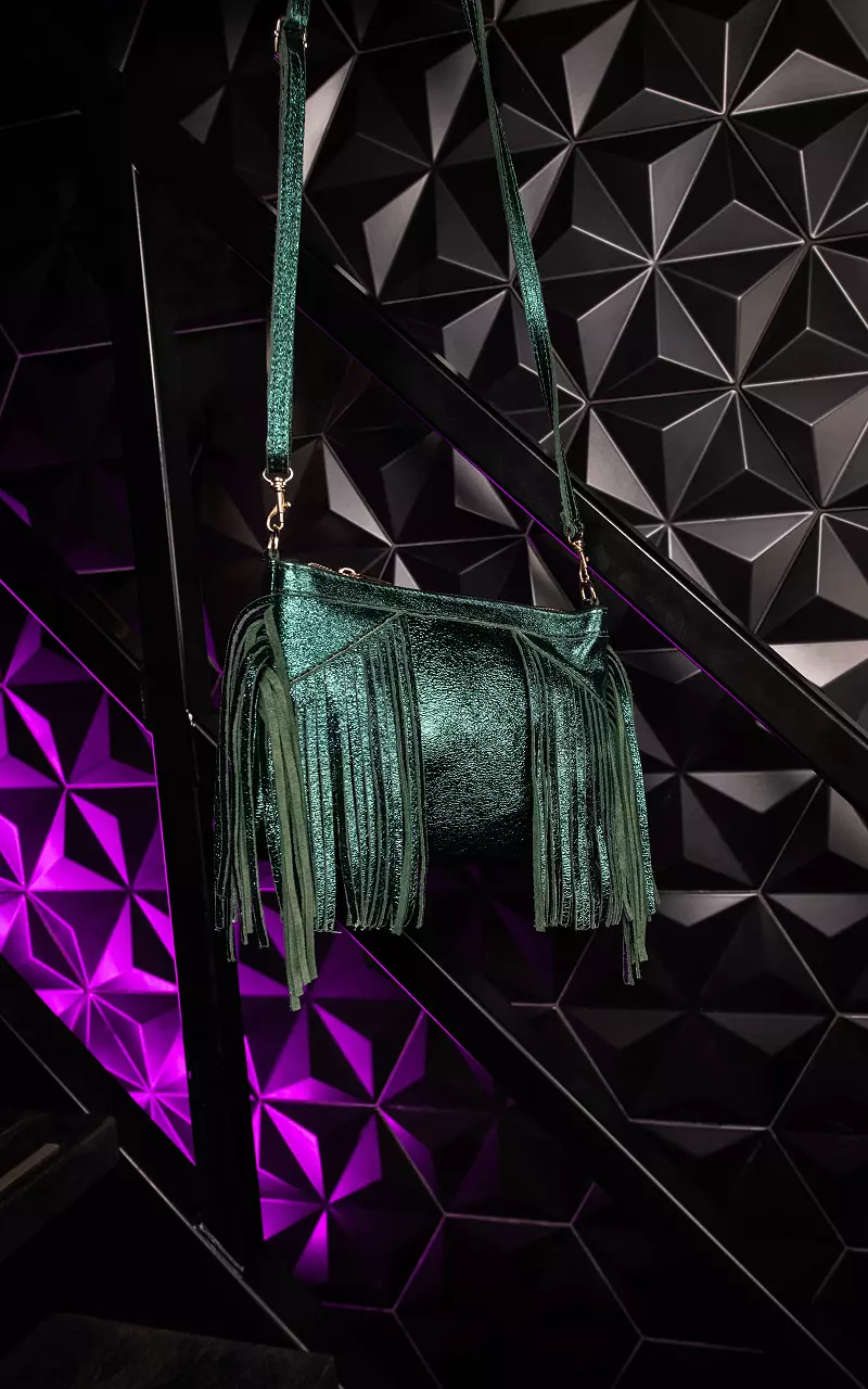 Metallic-look bag with frills Green