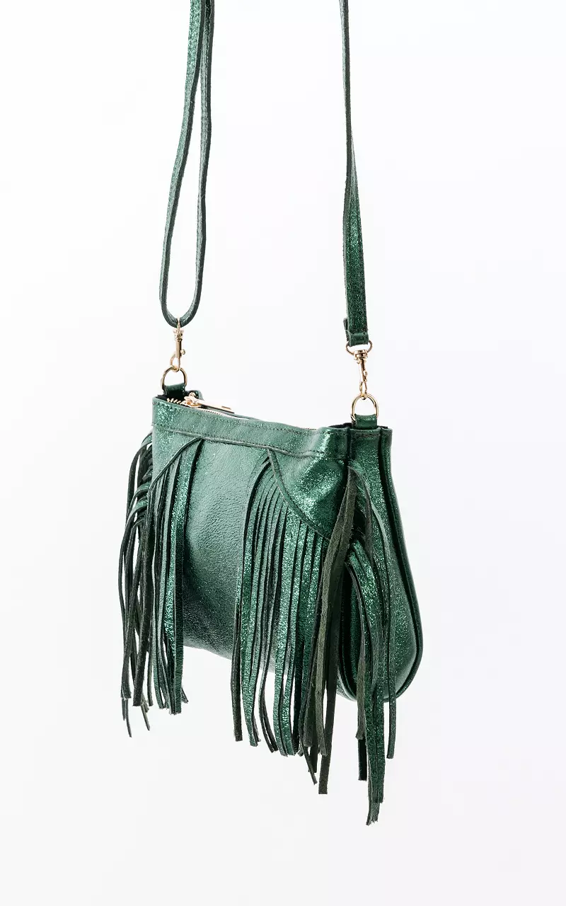 Metallic-Look Tasche mit Fransen Grün