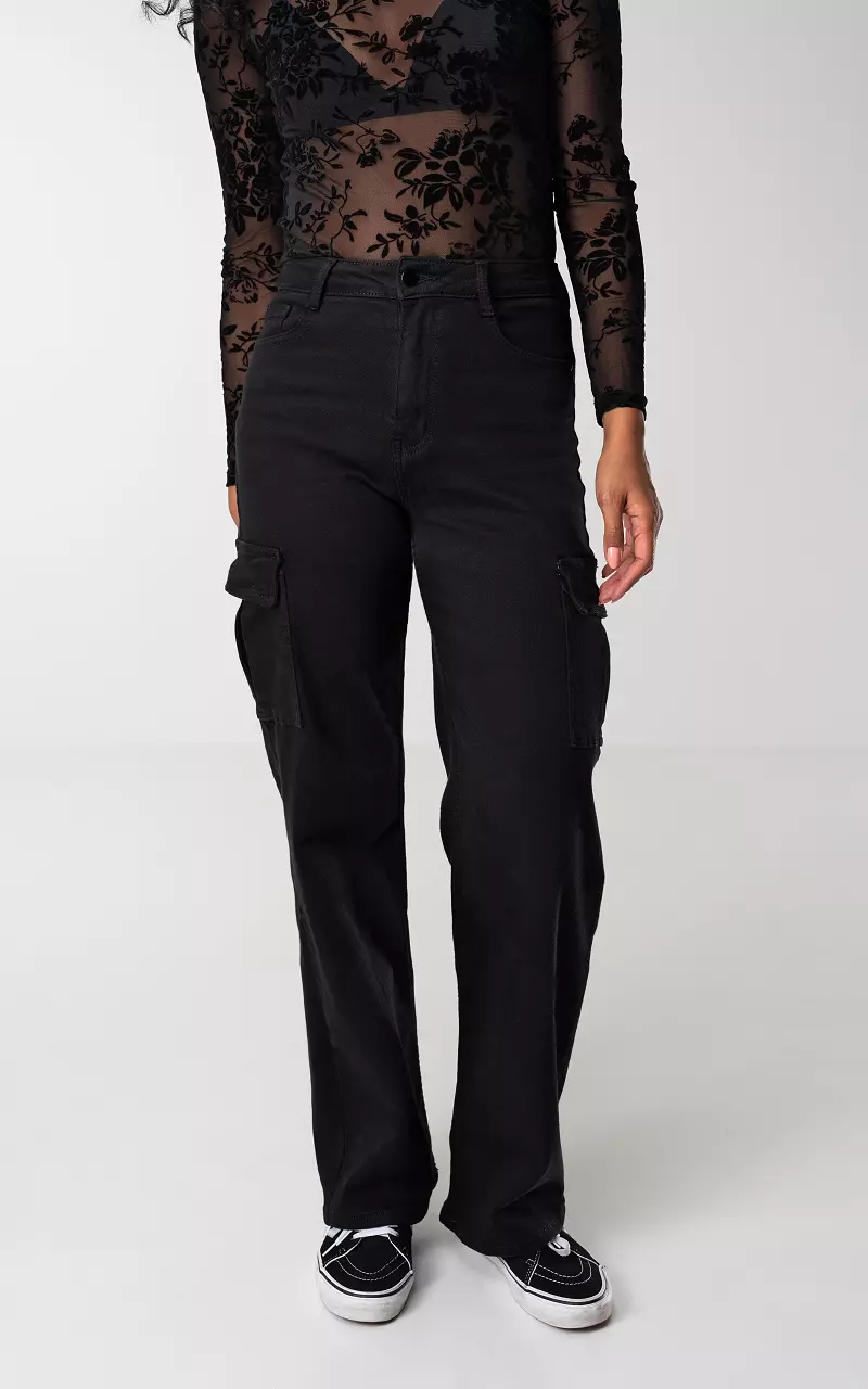 High waist cargo jeans Apollo Zwart