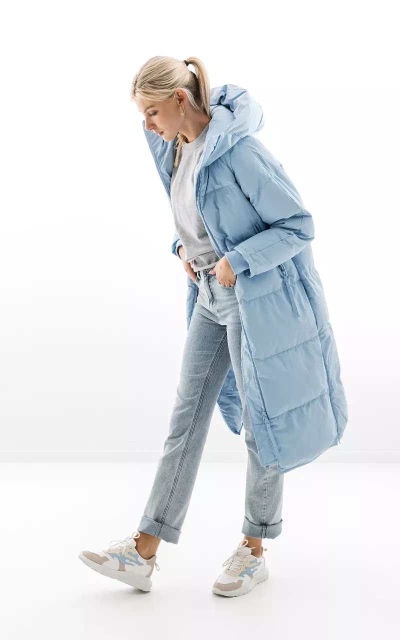 Lange puffer jacket Lichtblauw