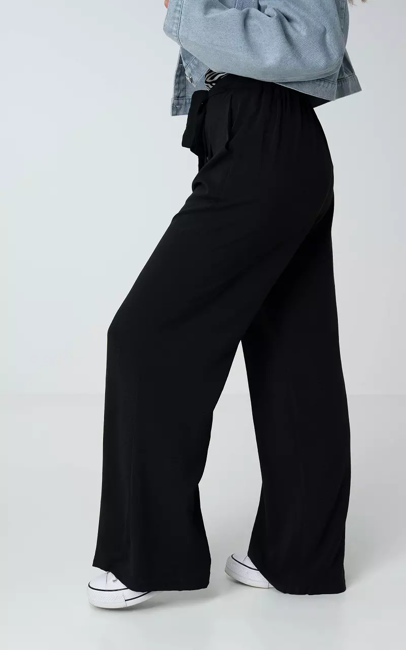 Wide leg pantalon met strikdetail Zwart