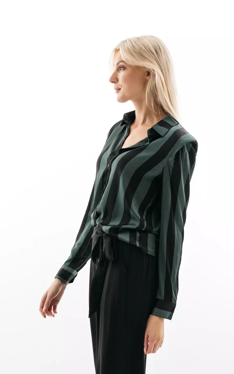Satin look blouse met schoudervulling Groen Zwart