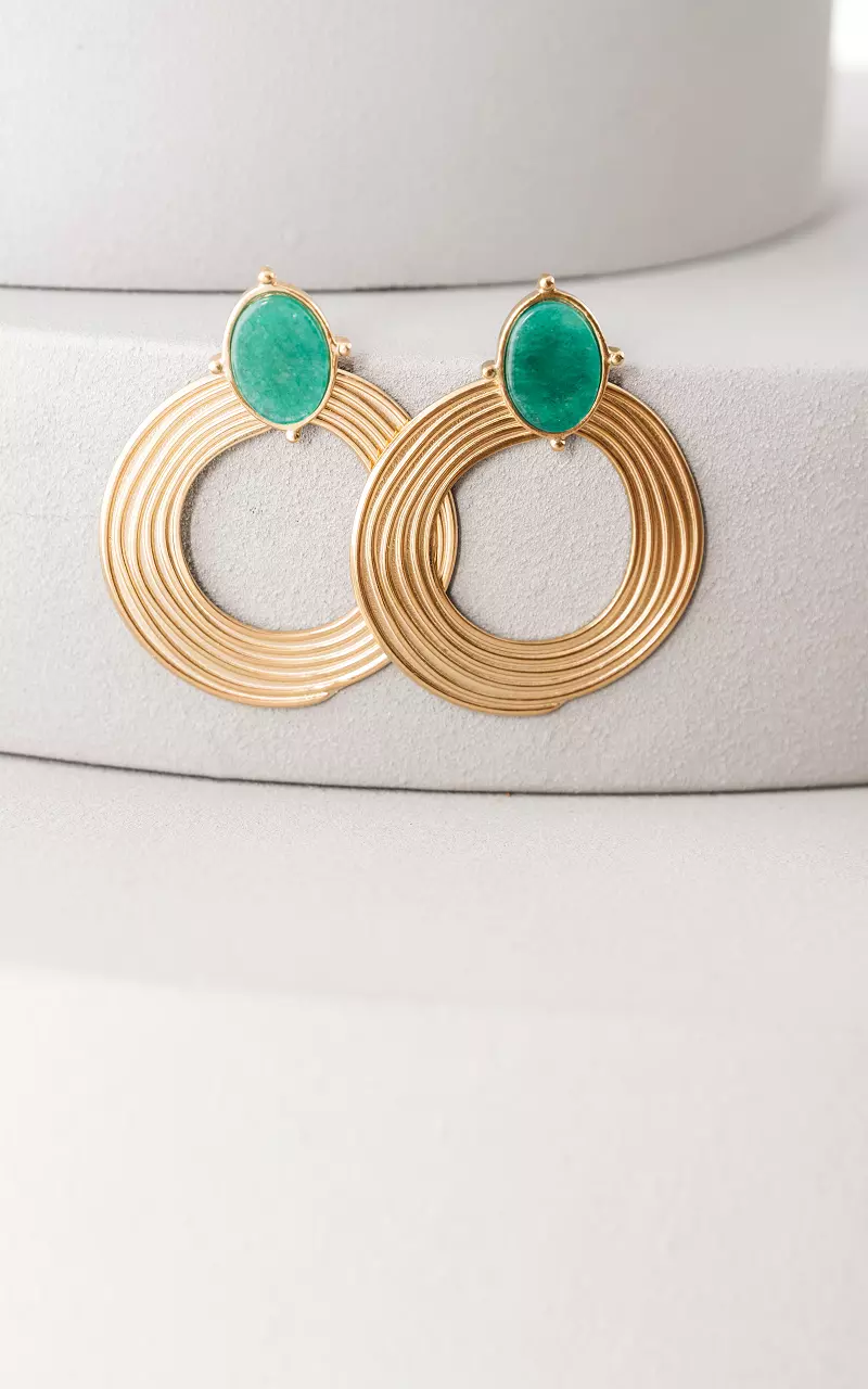 Earrings with coloured stone Gold Green