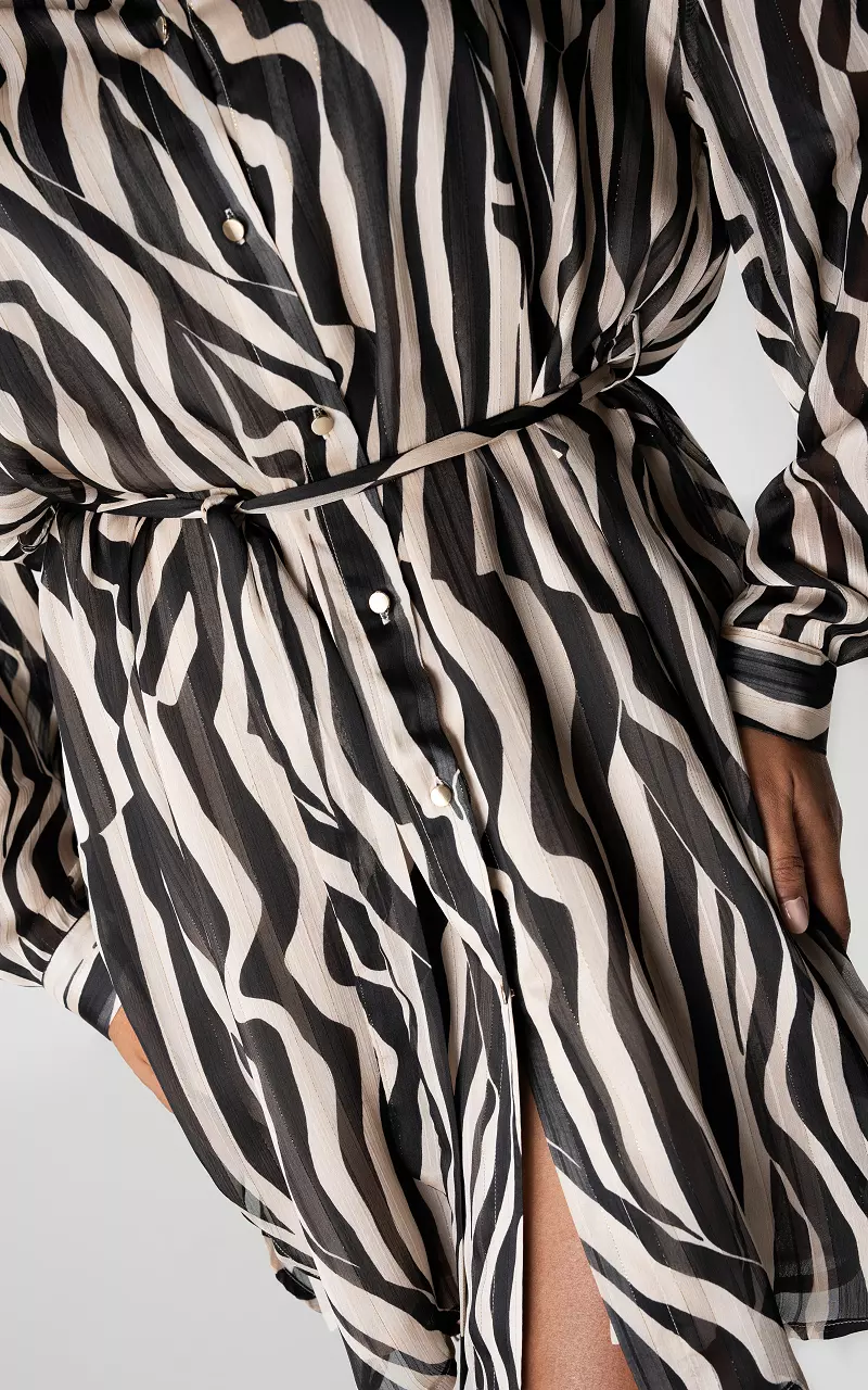 Zebra print dress with tie Black White