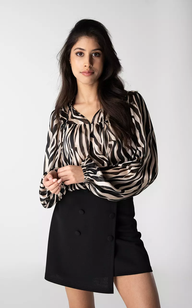 Zebra print blouse with puffed sleeves Black White