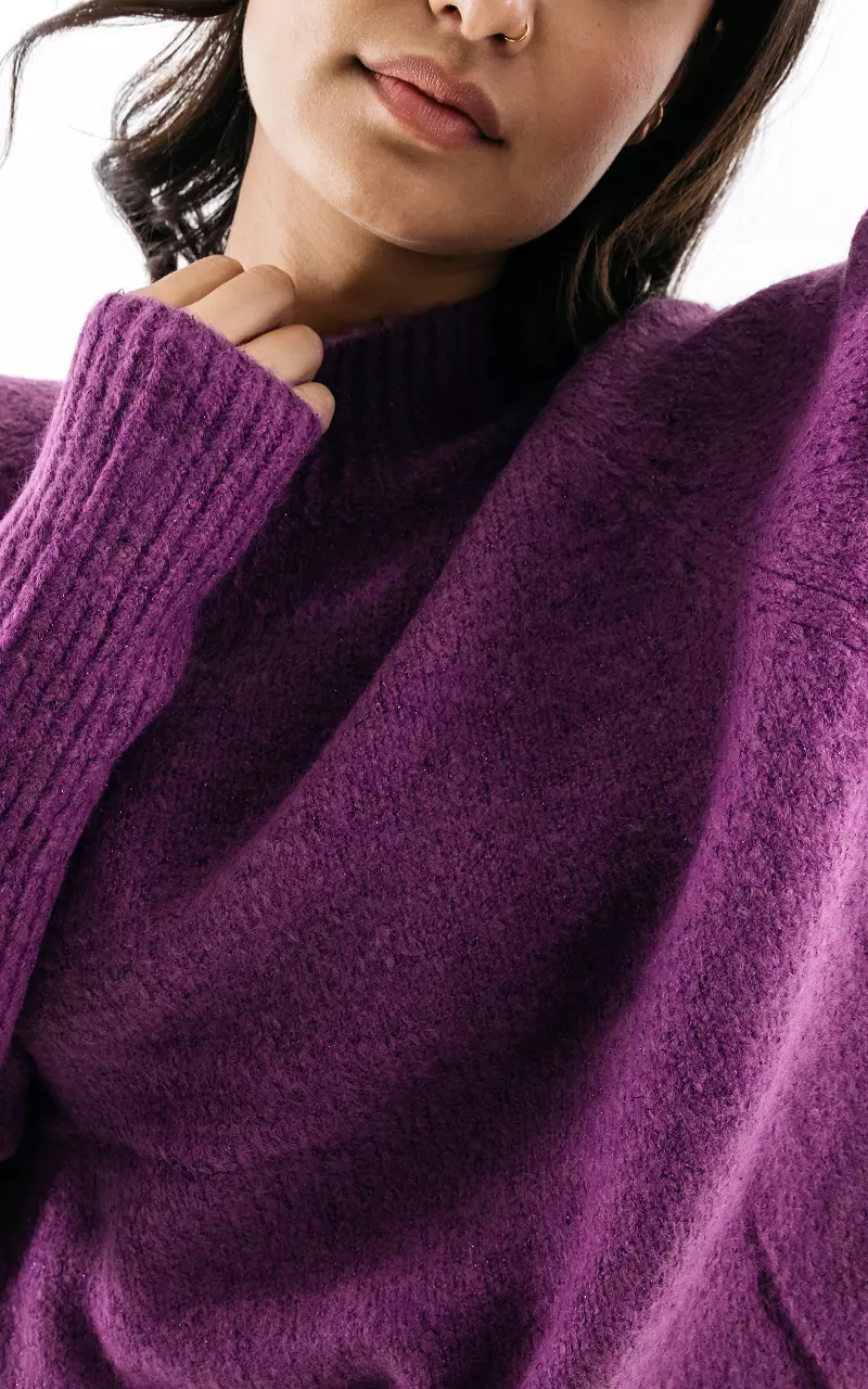 Turtleneck sweater with glitter details Purple