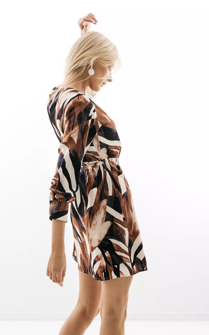 Wrap-around dress with print Brown Cream