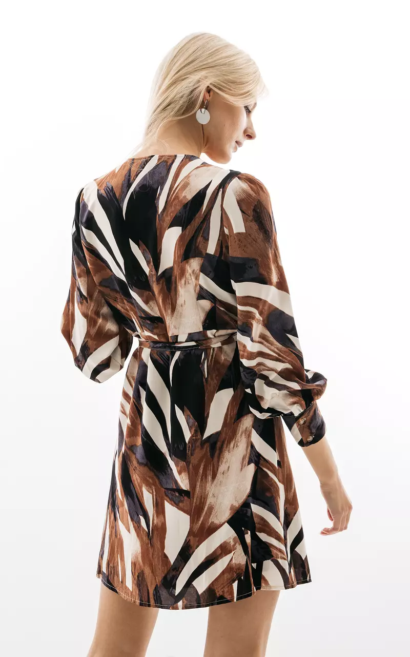 Wrap-around dress with print Brown Cream