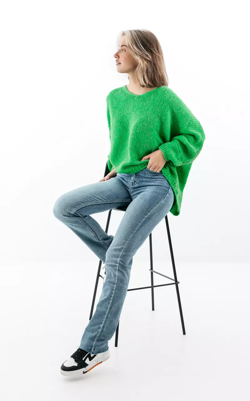 Oversized Pullover mit V-Ausschnitt Grün