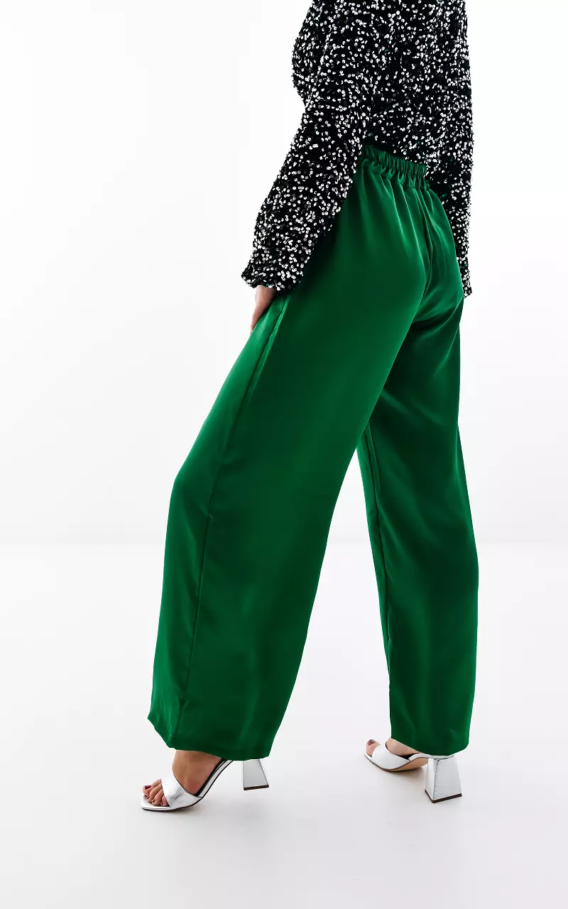 Satin-look pants with elastic band Green