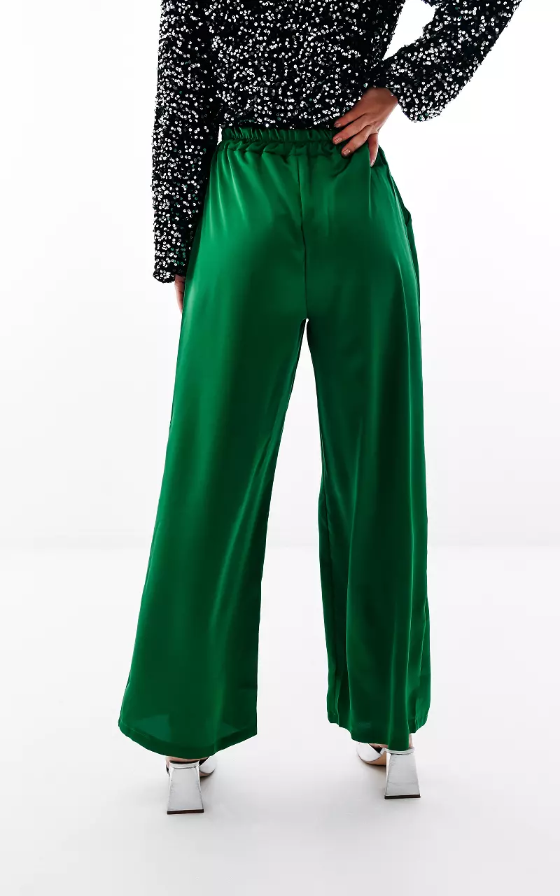 Satin-look pants with elastic band Green