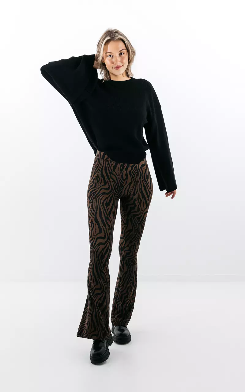 Flared pants with zebra print Brown Black