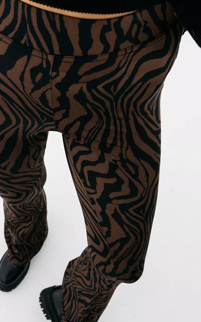 Flared broek met zebraprint Bruin Zwart