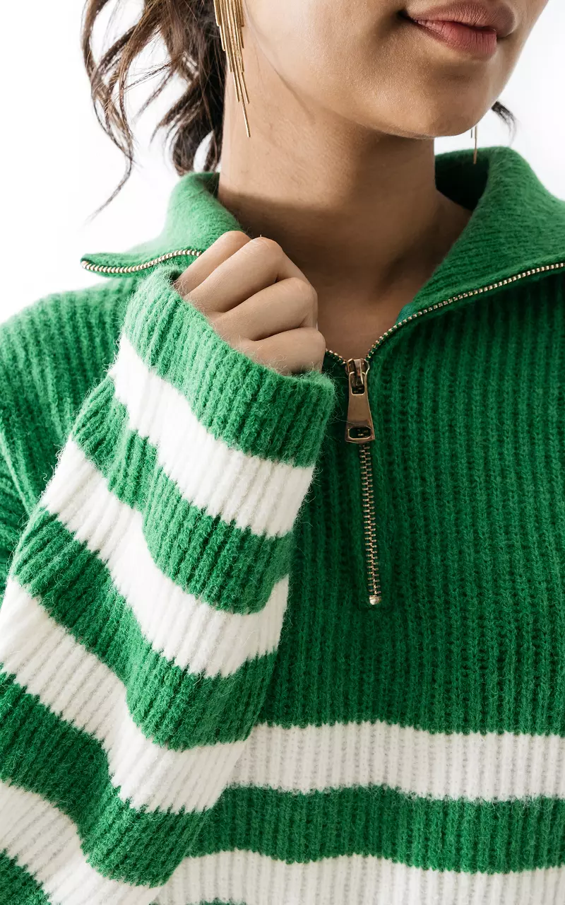 Oversized sweater with zip Green White