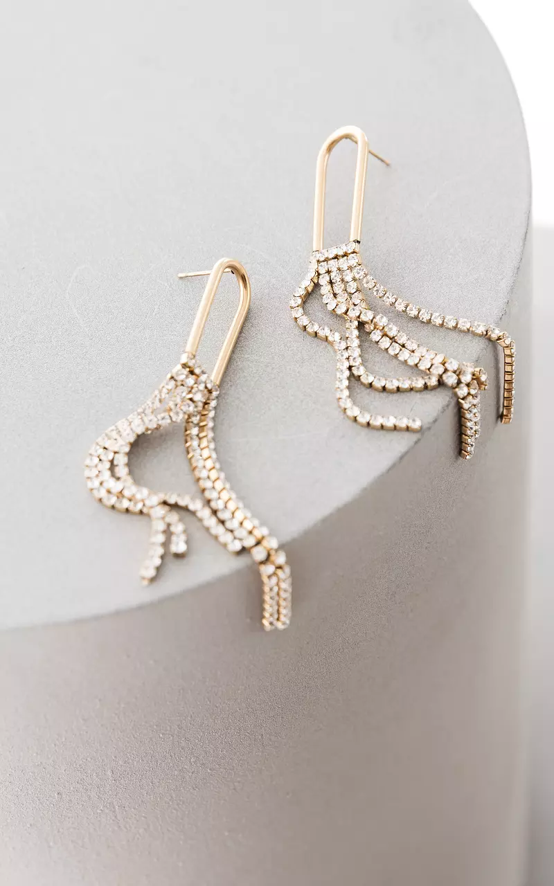 Rhinestone earrings with tassels Gold