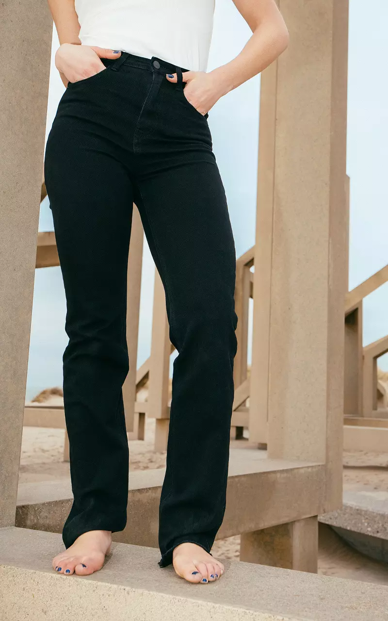 High waist straight fit jeans Black