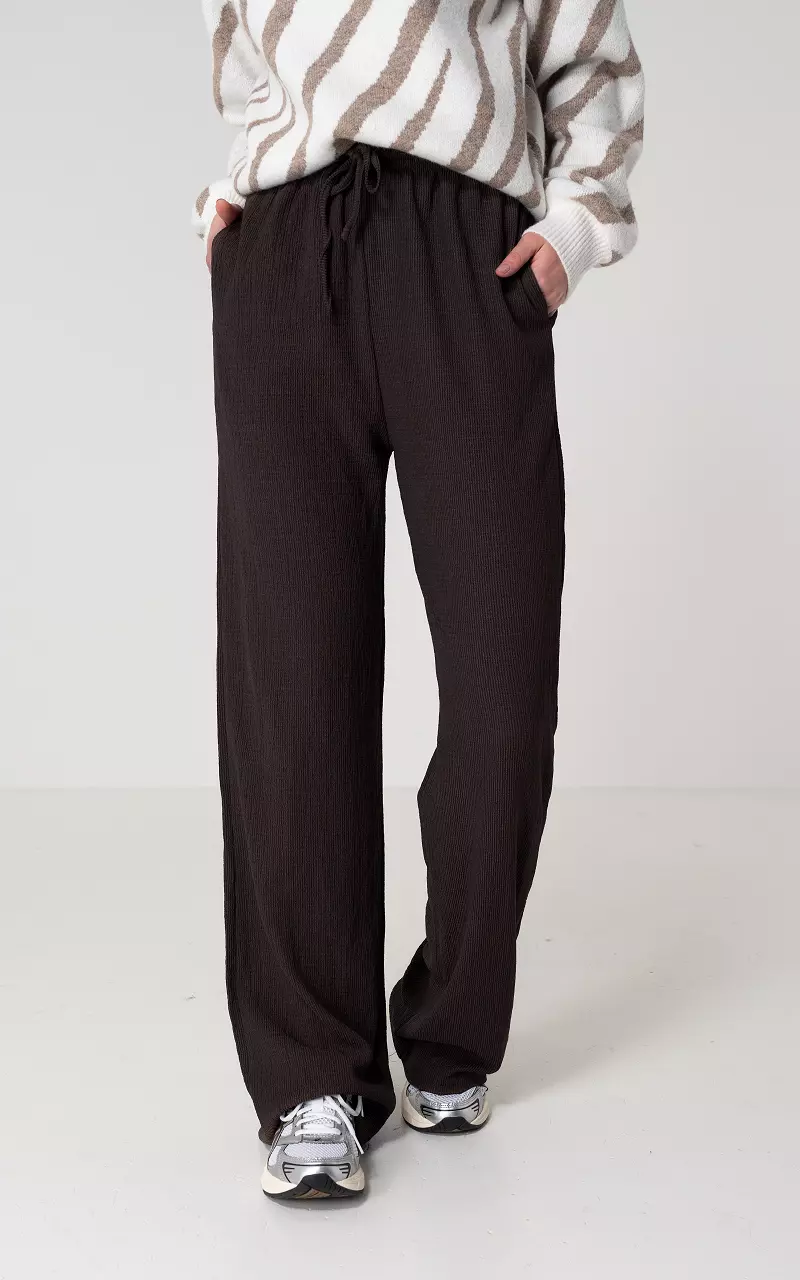 Wide leg pants with tie Dark Brown