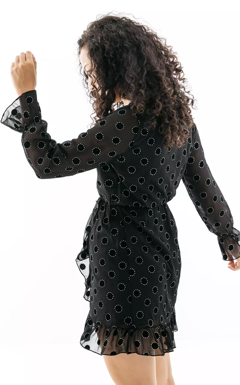 V-hals jurk met zilverkleurig glitterdetail Zwart