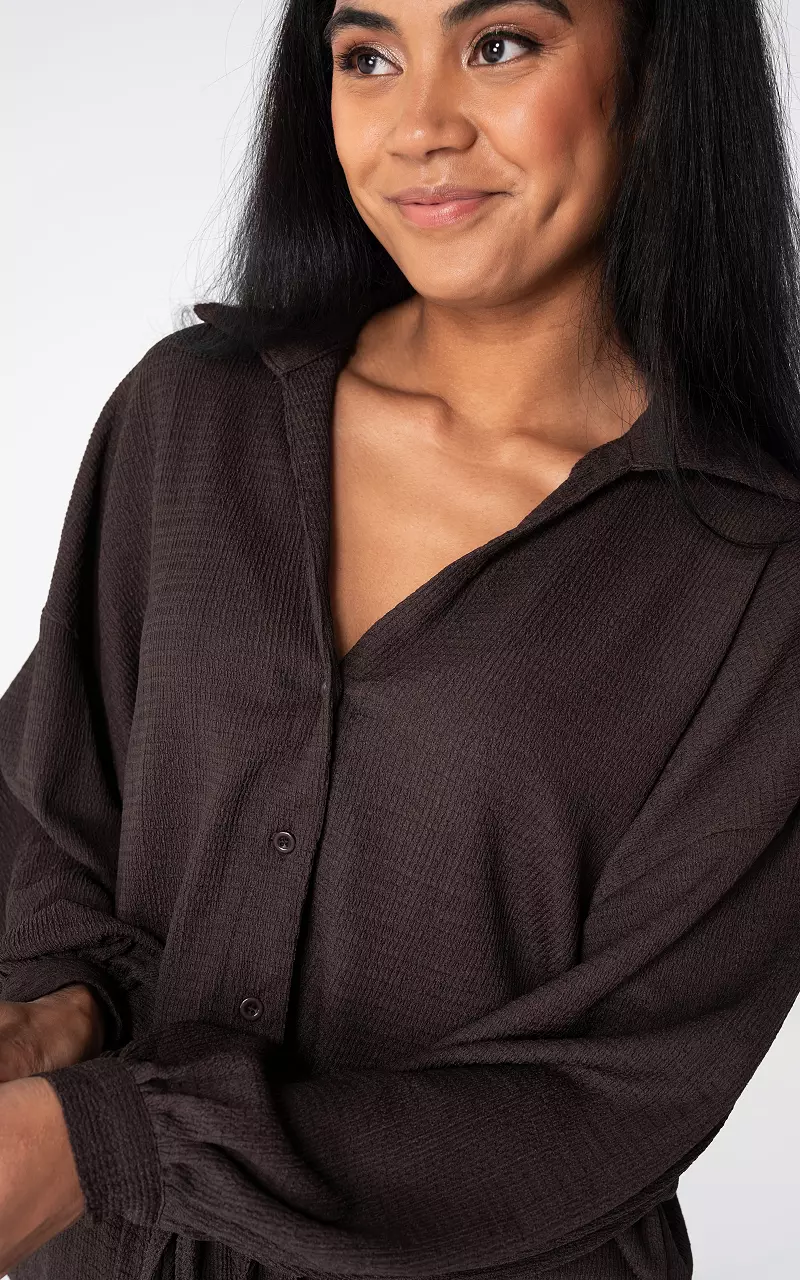 Oversized Bluse mit Knöpfen Dunkelbraun